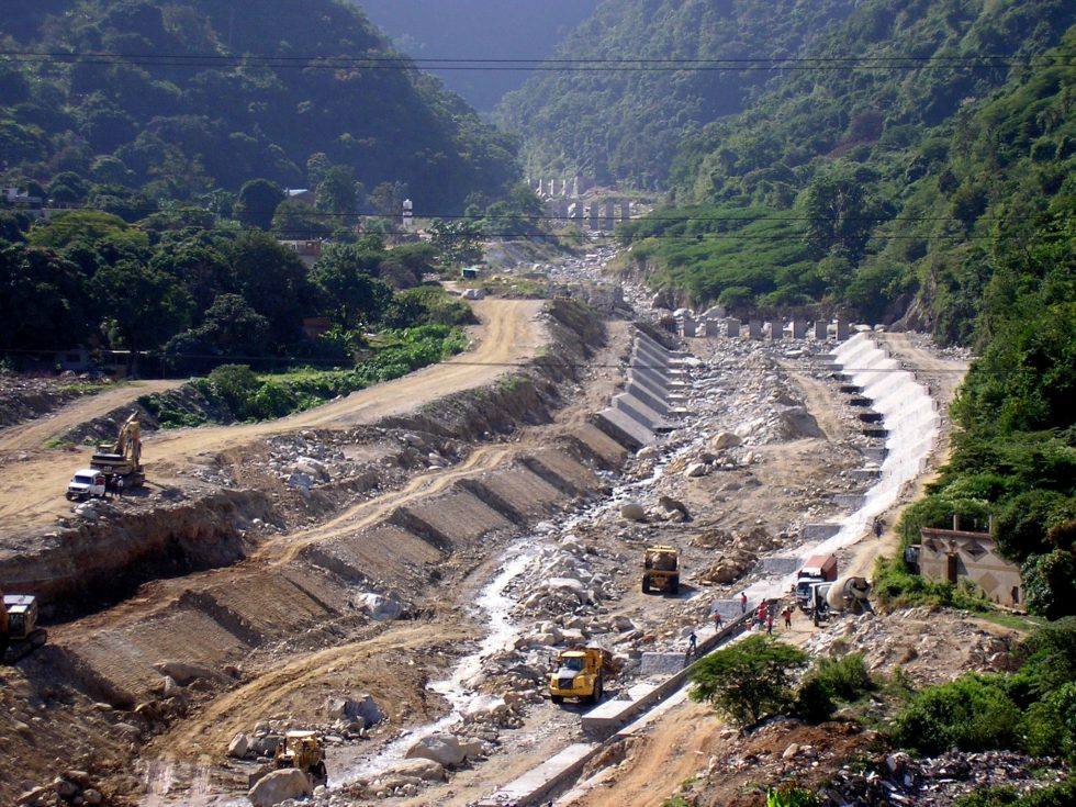 River channeling and dam construction in La Guaira mountain valley