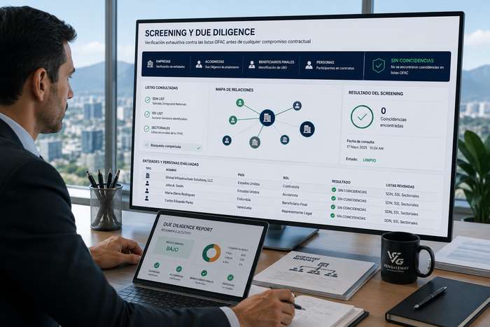 OFAC screening and due diligence dashboard with sanctions list verification