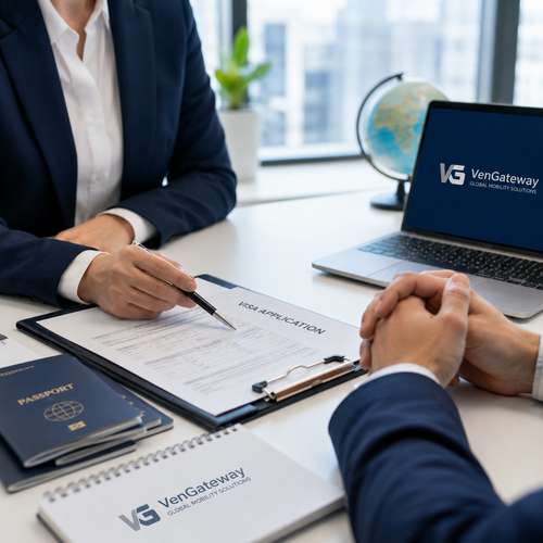 Visa application consultation with VenGateway branding
