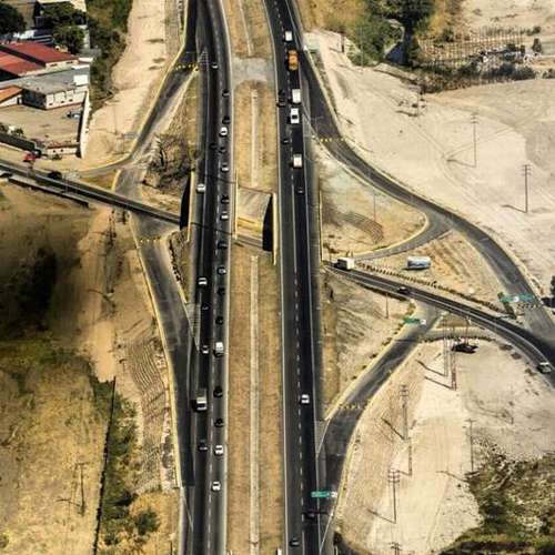 Aerial view of highway interchange construction